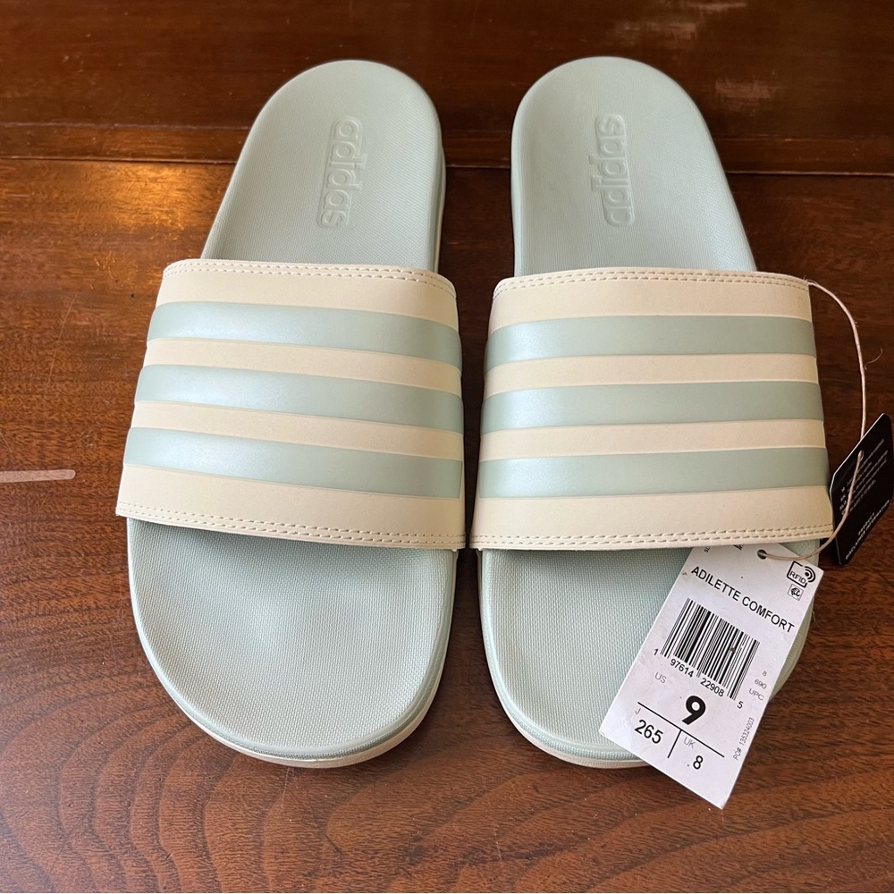 Adilette Comfort Slides - Women's 9, mint green / white - Picture 2 of 8